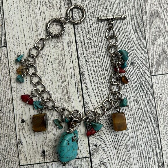 Turquoise, Tiger Eye & Jasper Stone Toggle Bracelet 8”-9” - Picture 1 of 5
